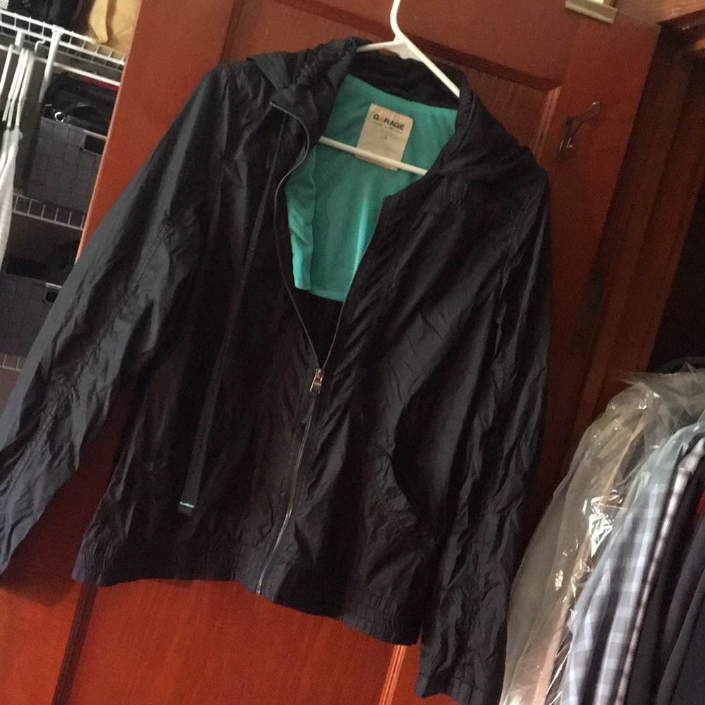 Black lightweight windbreaker.